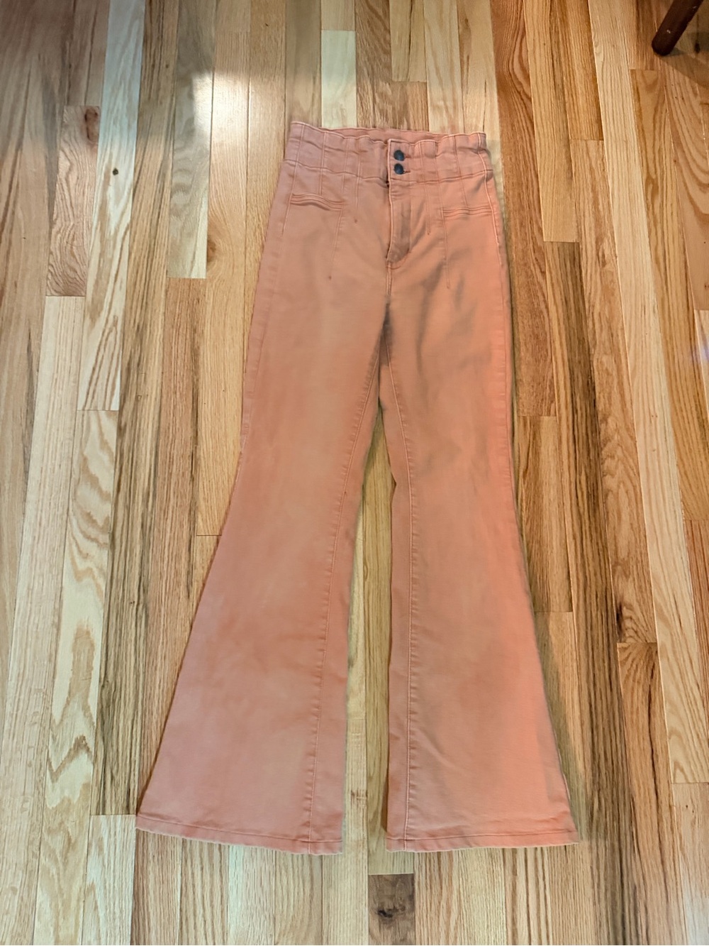 Free People Blush Peach High-Waist Flare Jeans